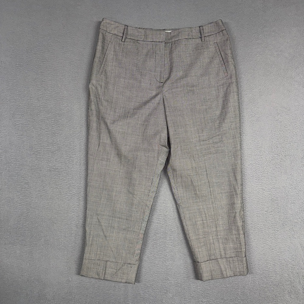 Talbots Pants Womens 14P Black White Houndstooth Cropped Cuffed Dress Wool Blend